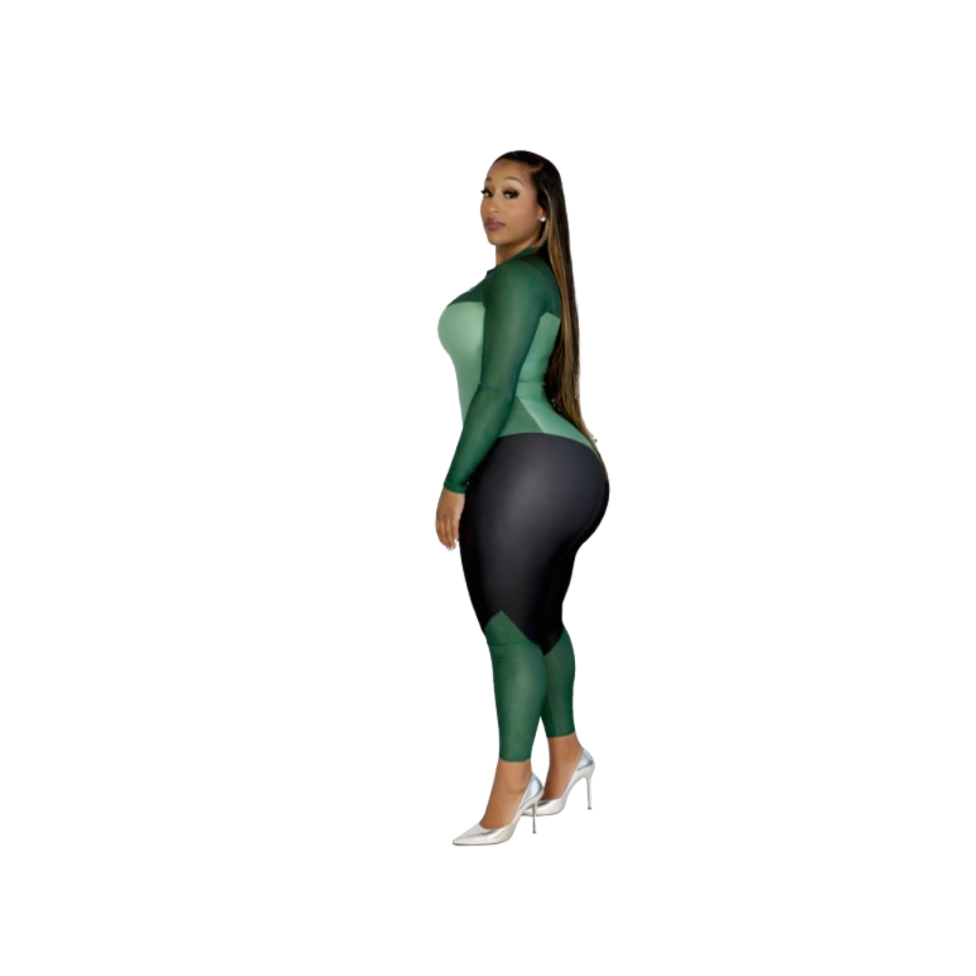 The Statement – Green Chevron Sculpt Jumpsuit